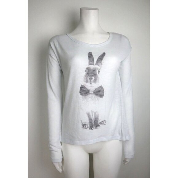 TOKYO DARLING - WOMEN'S BUNNY IN BOWTIE PRINT LONG SLEEVE KNIT TOP - SIZE S - Picture 1 of 6